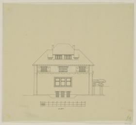 Darmstadt, Projekt Doppelhaus Cabinet, fünfte Version, Aufriss der Ostfassade