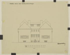 Darmstadt, Projekt Doppelhaus Cabinet, fünfte Version, Aufriss der Südfassade