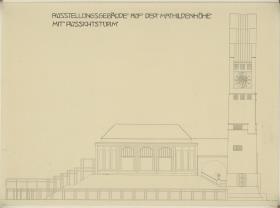 Darmstadt, Ausstellungsgebäude und Hochzeitsturm, Aufriss der Nordfassade