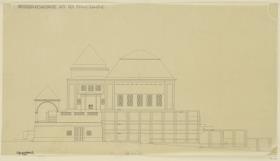 Darmstadt, Ausstellungsgebäude und Hochzeitsturm, Aufriss der Südfassade