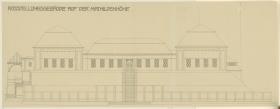 Darmstadt, Ausstellungsgebäude und Hochzeitsturm, Aufriss der Ostfassade