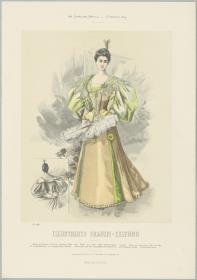 Illustrirte Frauen-Zeitung: Elegante Diner-Toilette mit Fächer