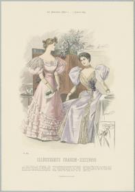 Illustrirte Frauen-Zeitung: Ball-Toilette und Gesellschafts-Toilette mit Bauschärmeln