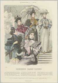 Illustrirte Frauen-Zeitung: Promenaden-Toiletten und elegante Toilette mit Kapottenhütchen