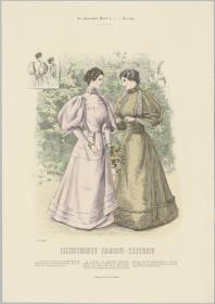 Illustrirte Frauen-Zeitung: Sommer-Toilette mit drapiertem Rock und Toilette aus gestreiftem Seidenstoff