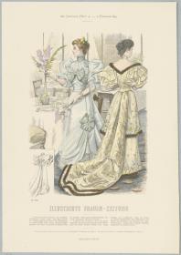 Illustrirte Frauen-Zeitung: Gesellschafts-Toilette und Hochzeits-Toilette mit langer Schleppe