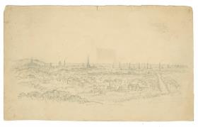 Unbezeichneter Ort, Stadtansicht mit Landschaft
