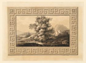 Gebirgslandschaft mit Kreuz und Burg