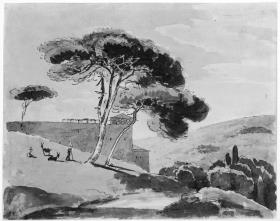 Italienische Berglandschaft mit Villa