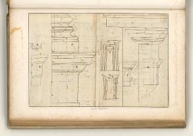 Rom, Palazzo Farnese, dorische Ordnung des Hofuntergeschosses; Verso: verschiedene Details mit Maßangaben