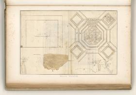 Rom, Palazzo Farnese: piano nobile, Detail einer Kasettendecke; Verso: Untersicht und Profil einer weiteren Kasettendecke