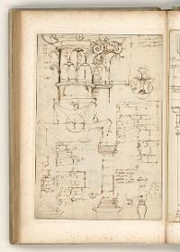 Rom, Palazzo Farnese: piano nobile, Kamin, Ansicht und Details; Verso: Ansichten von Kapitellen, Gebälken, Säulen und Balustern
