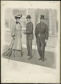 Zwei elegante Herren und eine Dame im Museum