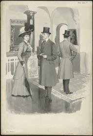 Zwei elegante Herren und eine Dame im Museum