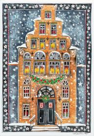 o.T. AK 1 [Weihnachtlich geschmücktes Giebelhaus]