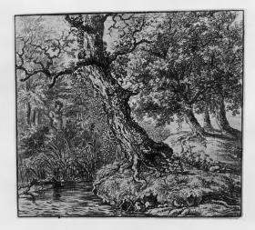Landschaft mit Wasserlauf und Herme eines Satyrs