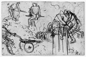 Bewegungsskizzen zur Hauptgruppe. Studie zum "Eisenwalzwerk. Moderne Cyklopen"