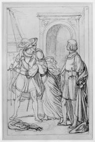 Herausforderung zum Zweikampf mit dem Degen. Szene aus Goethe "Torquato Tasso" (II. Akt, 3. Szene)