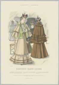 Illustrirte Frauen-Zeitung: Promenaden-Toilette, Kragenmantel und Herbstmantel mit dreifachen Volants