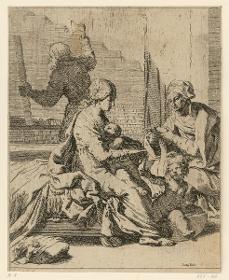 Hl. Familie mit Elisabeth und Johannesknabe, Hl. Joseph im Hintergrund