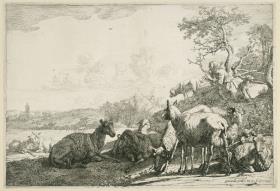 Hirte mit Schafherde