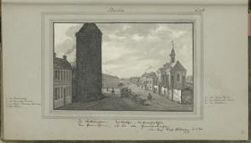 Berlin. Die Wallstraße, das Wallthor, die Garnisonschule, der Pulver Thurm, und die alte Garnisonkirche unter Reg: Fried. Wilhelm 1 tem 1718