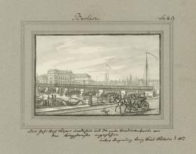 Berlin. Des Geh. Rath Völper Baadehaus und die neue Friedrichsbrücke von der Burgstraße angesehen unter Regierung König Fried: Wilhelm d. II ten