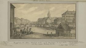 Berlin. Ansicht von der alten Friedrichs Brücke nach der Burgstraße, der Langen brücke, und der neuen Friedrichs Brücke. im Jahr 1799.