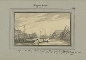 Ansicht von der Waisenbrükke längst der Spree nach dem Oberbaum unter der Regierung König Fried. Wilhelm d. III. 1804.