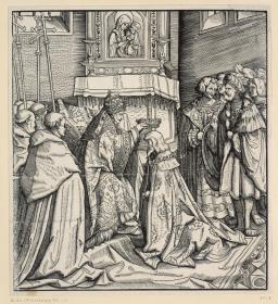 Wie der Papst den weissen König zum Römischen Kaiser krönt.