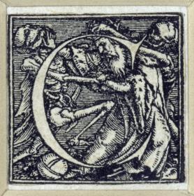Initiale zu einem lateinischen Majuskel-Alphabet (sog. "Todesalphabet"): C