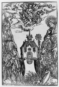 Die Erzbischöfe Ernst und Albrecht von Magdeburg als Stifter der Magdalenen-Stiftskirche auf der Moritzburg über Halle. Hallesches Heiltumsbuch