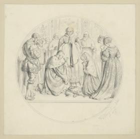 Kurfürst Joachim II und seine Gemahlin nehmen das Abendmahl. Entwurf einer Medaille für das Reformationsfest