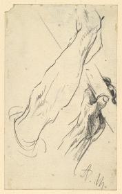 Arm und Hand eines Arbeiters, eine Stange fassend. Studie zum "Eisenwalzwerk. Moderne Cyklopen"