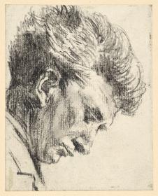 Gesichtsprofil eines herabblickenden Mannes