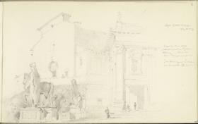 Reiseskizze, Rom Capitolplatz mit Dioskuren, Hintergrund S. Maria acricoli