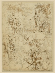 Recto: Studienblatt mit grotesken Dekorationen, Verso: mythologische Figuren