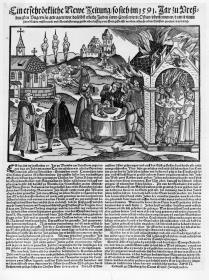 Ein erschröckliche Newe Zeitung so sich im 1591 Jar zu Preßburg in Ungern zu getragen wie daselbst etliche Juden zwey consecrierte ostien uberkommen damit einen schendlichen mißbrauch und Gotteslesterung geübt aber hefftig von Gott gestrafft worden allen fromen Christen zu einer warnung.