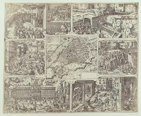 Plan von Antwerpen mit Darstellungen der Greueltaten vom 4. November 1576