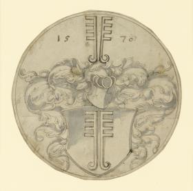 Runde Wappentafel mit zwei Schlüsseln auf dem Schild