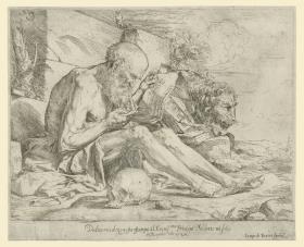 Der Hl. Hieronymus, lesend (mit nachträglich hinzugefügter, ursprünglich nicht dazugehöriger Widmungsinschrift)