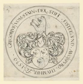 Wappen mit drei Bärenköpfen und der Halbfigur eines Bären auf dem Helm