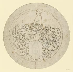 Runde Wappenscheibe, leeres Schild, Mohrenkopf als Helmzier