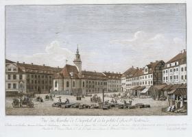 Platz vor dem Gertraudenhospital mit der gleichnamigen Kirche