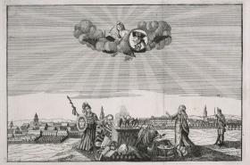 Allegorische Darstellung auf den Tod Friedrichs II. und Ansicht von Potsdam von Süden