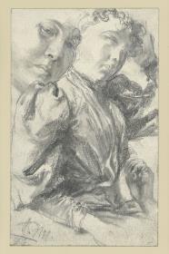 Weibliches Brustbild nach rechts, mit der Linken am Haar, Detailstudien des Gesichts un der linken Hand