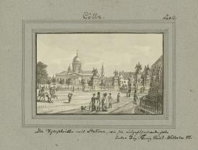 Cölln. Die Schlossbrükke mit Statuen, wie sie ausgeführet werden sollte unter Reg: König Fried. Wilhelm III.