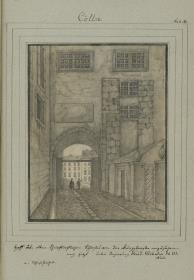 Cölln. Hoff des alten Churfürstlichen Schlosses von der Burgstraße anzusehen nach jetzt. Unter Regierung Friedr. Wilhelm III. 1823