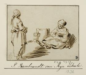 Studienblatt mit einer stehenden Frau links und einer sitzenden Frau rechts
