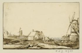 Landschaft mit Windmühle rechts